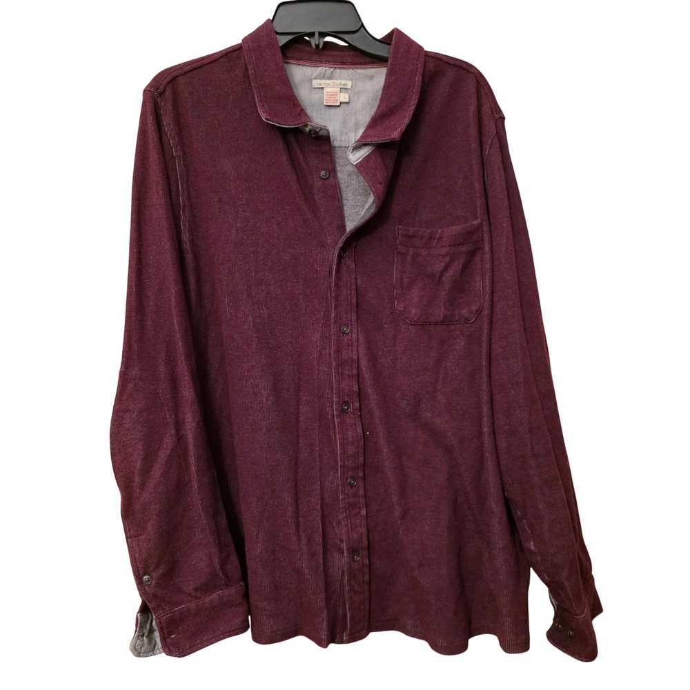 Carbon 2 Cobalt Mens Large Burgundy Ribbed Cotton Long Sleeve Button Down Shirt